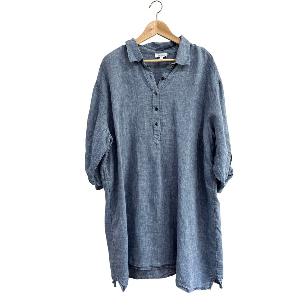 Haven Well Within Linen Shirt Dress Blue Coastal Lagenlook XXL